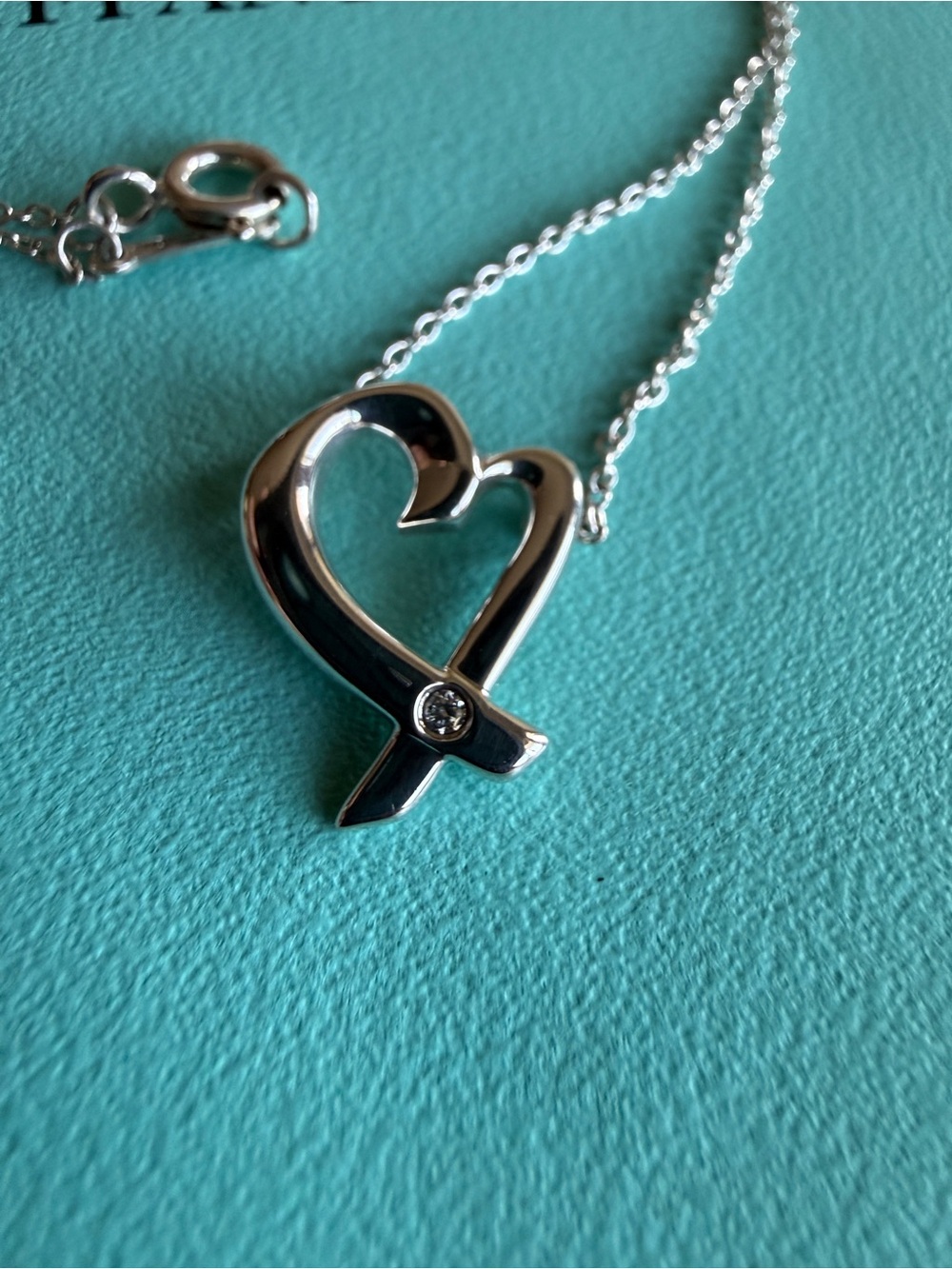Tiffany&Co. Paloma Picasso Sterling Silver Diamond Loving Heart Pendant Necklace